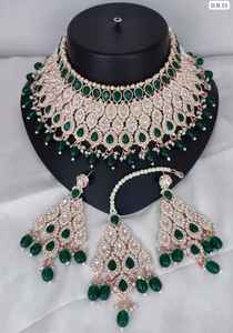 Luxury Rose Gold Plated <b>Choker</b> Necklaces Earring Maang Tikka Bollywood Style Ethnic Wedding Wholesale Handcrafted <b>Choker</b> Sets - Product Image 3