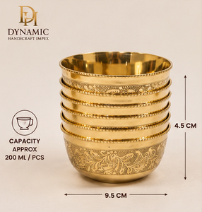 Juego de 6 tazones de latón de 200 ml, hechos a mano, con grabado floral, para servir, vajilla india Katori, acabado dorado - Product Image 5