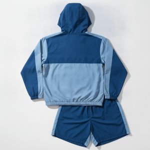 Ensemble short et veste coupe-vent à capuche pour homme, bleu, style décontracté, séchage rapide, polyester tricoté, automne - Product Image 2