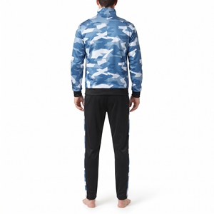 Men's Blue <b>Camouflage</b> Sublimation <b>Tracksuit</b> Sportswear Zip Up Jacket Matching Pants Gym Workout Athletic Training Set - Product Image 2