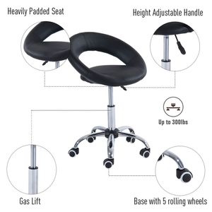 <b>Adjustable</b> <b>Height</b> Rolling Salon <b>Stool</b> Round Faux Leather Office <b>Stool</b> with Wheels - Product Image 6