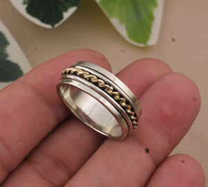 Handmade Mixed Metal <b>Band</b> 925 Sterling Silver <b>Copper</b> Brass Two Tone Spinner Ring Women's Wedding Boho Jewelry Wholesale - Product Image 1