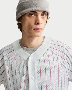 T-shirt de baseball pour homme, blanc et rayé rouge, à manches courtes, col rond, respirant, coupe oversize sportive, tricoté, style japonais - Product Image 4