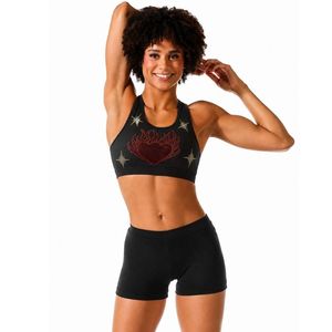 Women's Rhinestone Cheerleading Uniform Set Sleeveless <b>Crop</b> <b>Top</b> and Shorts Stretchy Sparkle Dancewear for Performance - Product Image 1