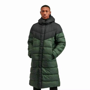 Veste longue à capuche pour homme, matelassée, coupe-vent, décontractée, en duvet, avec blocs de couleur, en polyester épais, fermeture éclair - Product Image 1