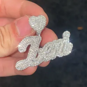 Pendentif personnalisé Tishya Diamond avec nom, collier en moissanite en forme de cœur, style hip-hop, argent sterling 925, bijoux pour femmes - Product Image 4
