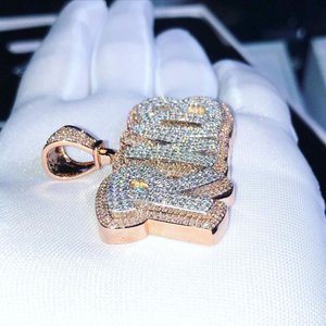 Pendentif personnalisé en moissanite sertie de pierres, en argent 925, avec breloque lettre plaqué or rose, bijoux hip-hop - Product Image 1