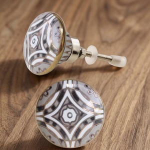 Ceramic Round Cabinet Knob with Geometric Pattern Grey <b>Gold</b> Industrial Design for Home Office Kitchen Dining Furniture Handles - Product Image 3