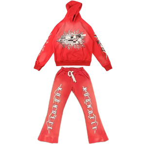 Custom Made Cotton Fleece Sweatsuits Sun Fade Acid Washed Embroidered Oversized Drop Shoulder Pullover High Street Fashion - Product Image 3