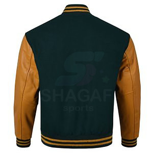 Chaqueta Varsity para Hombre Shagaf con Mangas de Cuero, Verde Oscuro y Marrón, Estilo Casual para Otoño, Diseño con Botones en la Parte Delantera - Product Image 4
