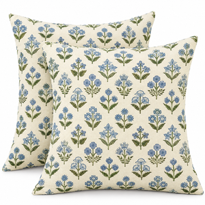 Fundas de Almohada de Poliéster con Estampado Antipolvo y Antiácaros, Estilo Vintage, 18x18 Pulgadas, Juego de 2, Venta al Por Mayor |   Decoración Floral Azul Verde para el Hogar - Product Image 1