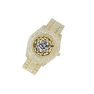 Luxury <b>Solid</b> <b>Gold</b> Plated Lab Diamond <b>Watch</b> Round Analog Quartz Movement Rhinestone Dial Unisex Butterfly Clasp Case <b>Watch</b> - Product Image 3