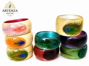 Handmade Multi Color Brass Ring <b>Set</b> Gold Plated Wooden <b>Bead</b> Bohemian Design for Women Party Wedding - Product Image 3