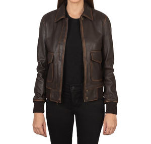 Chaqueta Bomber de Cuero y Mezclilla Marrón Desgastada con Cuello Vuelto, Bolsillos con Solapa y Puños Acanalados, Estilo Urbano, Cortavientos, Venta al por Mayor OEM - Product Image 3