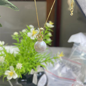 Collar de Perlas de Agua Dulce de 10-13 mm con Luz Intensa para Mujer, Colgante de Corona de Plata Pura, Brillante, Transparente, Fino - Product Image 3