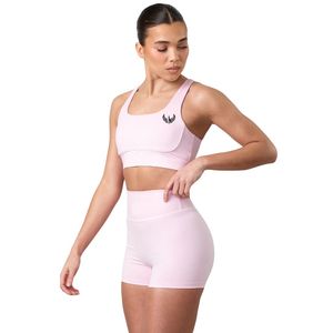 Sujetador deportivo rosa claro con espalda cruzada para mujer, soporte medio, elástico, para fitness, gimnasio, entrenamiento, ropa deportiva - Product Image 1