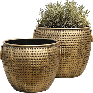 Jarrón de Metal en Tono Cobre Vintage, Maceta con Textura Martillada, Recipiente Cilíndrico para Plantas Suculentas de Interior, Macetas de Metal - Product Image 4
