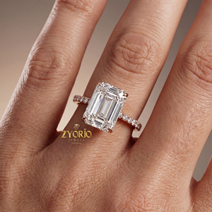 <b>Emerald</b> Cut Zircon Engagement <b>Ring</b> <b>Silver</b> Plated Pave Band Trendy Women's Wedding <b>Ring</b> for Gift Party & Anniversary - Product Image 5