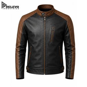 Chaqueta de Cuero Auténtico de Dos Tonos para Hombre, Chaqueta de Motero en Negro y Marrón con Cuello de Broches, Cualquier Color/Diseño - Product Image 1