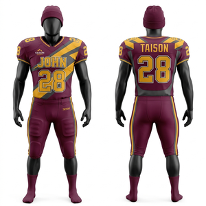 Uniforme de football américain pour hommes de haute qualité, 260 GSM, respirant, en polyester et élasthanne, style panneau couleur or, logo imprimé personnalisé - Product Image 4