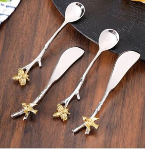 Decorative Royal Honey/<b>Butter</b> Spoons & Knives Set Sustainable Serving Utensils with Nature Inspired Design Polished Metal Finish - Product Image 1