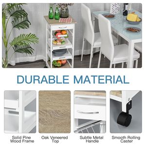 Carrello da Cucina Bianco Antico/Moderno con Cassetti, Ripiani e Cesto, Costruzione in Legno Massello - Product Image 6