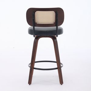 Juego de 3 Taburetes de Barra de 26 Pulgadas de Altura, con Respaldo de Ratán y Asiento Tapizado en Nogal, Hechos a Mano - Product Image 6