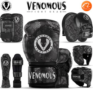 Guantes de Boxeo Venomous Black Viper, Protectores Curvos de Cuero con Cierre de Velcro, Unisex, para Adultos, Artes Marciales, Transpirables - Product Image 6