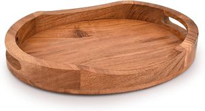 <b>Tray</b> Acacia Wood Oval <b>Large</b> <b>Tray</b> with Handle Food Serving <b>Trays</b> for Living Room Home Dining Table - Product Image 4