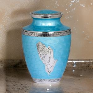 โถเผาศพสีน้ำเงินสดใสกางเขนสำหรับงานศพของผู้ใหญ่โกศใส่เถ้ากระดูกสไตล์อเมริกัน - Product Image 1