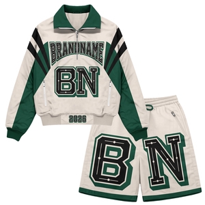 Conjunto Cortavientos de Satén de Poliéster con Logotipo Personalizado 2026 para Hombre - Chaqueta y Pantalones Cortos Deportivos Ligeros y Transpirables Estilo Urbano - Product Image 1