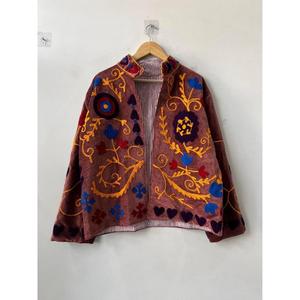 Stylish Velvet Suzani Handmade Embroidered Knitted Cotton Boho Luxury Ethnic Varsity <b>Jacket</b> Statement Wear Gift for Her - Product Image 5