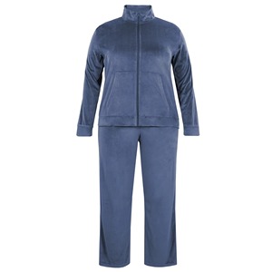 Ensemble de survêtement en molleton bleu pour femmes, taille plus, deux pièces, manches longues, fermeture éclair, coupe ample décontractée, vêtements d'hiver avec poches latérales - Product Image 5