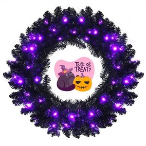Ghirlanda di Halloween Pre-Illuminata da 24 Pollici con 35 Luci LED Viola, Decorazione Premium per Halloween - Product Image 3
