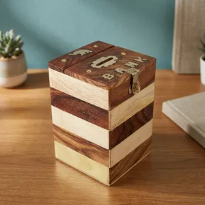 Handmade Wooden Square Savings <b>Box</b> <b>with</b> Padlock Coin Money Bank <b>Cash</b> Budget Storage <b>Box</b> Decorative Wooden Piggy Bank for Home - Product Image 6