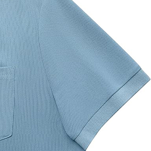 Polo de Manga Corta para Hombre, Color Sólido, Tela Oxford, Diseño con Bolsillo, Estilo Casual, Azul Claro, Corte Regular, Material Tejido - Product Image 5