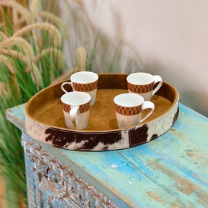 Bandeja de Servir de Cuero Genuino, Tazas de Café con Diseño Clásico, Accesorio Decorativo - Product Image 3