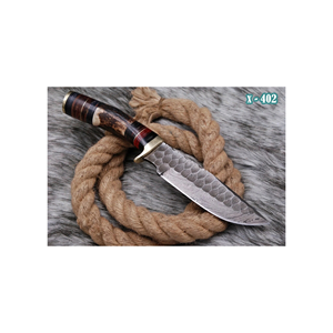 Cuchillo de caza de hoja fija de acero de Damasco hecho a mano por PAK ENTERPRISES con mango de madera y cuerno, cuchillo de supervivencia para acampar al aire libre. - Product Image 4