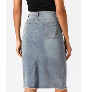 Jupe longue décontractée en jean pour femme, coupe trapèze, grande taille, avec poches, collection printemps, vente en gros - Product Image 3