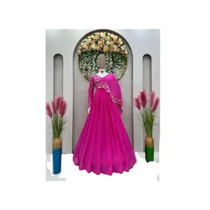 Оптовая продажа, дизайнерское свадебное тяжелое дизайнерское длинное платье из искусственного жоржета от индийского экспортера