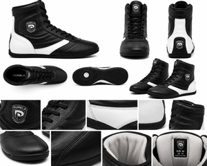 Dumela Boxing <b>Boots</b> <b>Black</b> White Leather High Top Training Shoes Durable All Seasons - Product Image 4