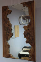 Miroir mural en bois rustique fait main LIVE EDGE STUDIO, style Art Déco, forme irrégulière, design décoratif encadré, réglable pour mariage