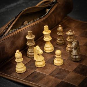 High Grade Personalized Roll-up Engraved Leather Chess Set Premium Game Accessory for Indoor Outdoor <b>Entertainment</b> - Product Image 4