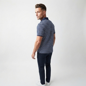 Polo personnalisé pour homme, bleu marine à rayures blanches, manches courtes, vêtements de sport de golf, uniforme de travail, OEM ODM, vente en gros - Product Image 4