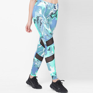 Leggings de Cintura Alta con Paneles de Malla con Estampado de Píxeles Azul Verde, Ropa Deportiva para Mujer, Elástica, Transpirable y de Secado Rápido - Product Image 4