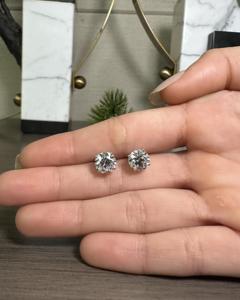 Sterling Silver Solitaire <b>Basket</b> Set Elegant Fine Jewelry Gift for Women <b>Rectangular</b> Radiant Cut Cubic Zirconia Stud Earrings - Product Image 4