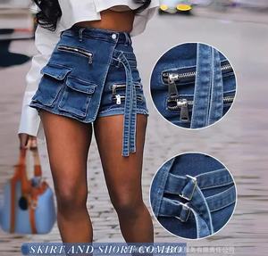 Multi Pocket Rits Ontwerp Wrap Front Asymmetrische Zoom Denim Shorts Dames Sexy Zomer Denim Shorts Broek Jeans Y2K - Product Image 2