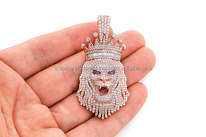 Men's Luxurious 925 <b>Silver</b> Gold Plated Iced Custom King <b>Crown</b> Lion Animal Face Moissanite Diamond Hip Hop Party Charms Pendants - Product Image 6