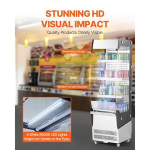 Espositore Refrigerato a 3 Ripiani con Barriera d'Aria, 4 Ruote Girevoli, Frigorifero Commerciale per Vini e Bevande - Product Image 6