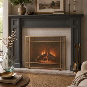 Heritage <b>Grid</b> Design <b>Metal</b> Fireplace Screen Heavy Duty Mesh Spark Guard Freestanding Hearth Protector Heat Resistant - Product Image 1